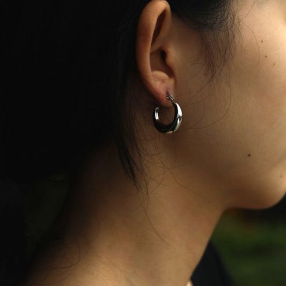 Chunky Hoop Silver Earrings - Picture 3 of 7